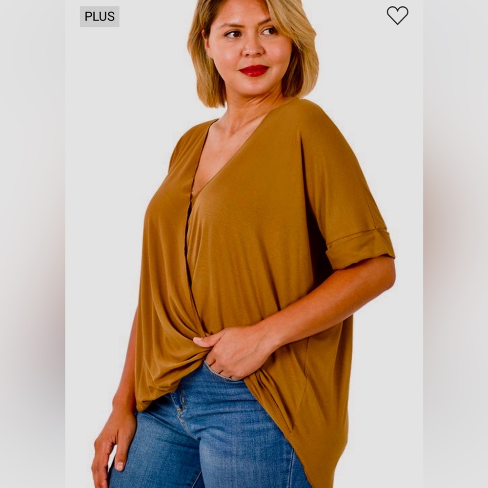 NWT! PLUS RAYON SPAN CREPE LAYERED-LOOK TOP LIGHTWEIGHT ONLY IN DUSTY OLIVE - Picture 4 of 4